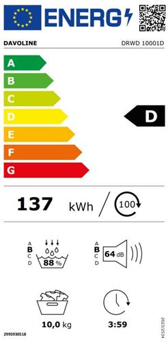 Davoline DRWD 10001D Στεγνωτήριο 10kg D(πρώην Α++) με Αντλία Θερμότητας